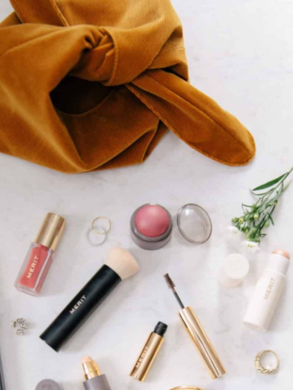 NWT Merit Lip Liner, Flush Balm & Beauty Makeup Bag Set